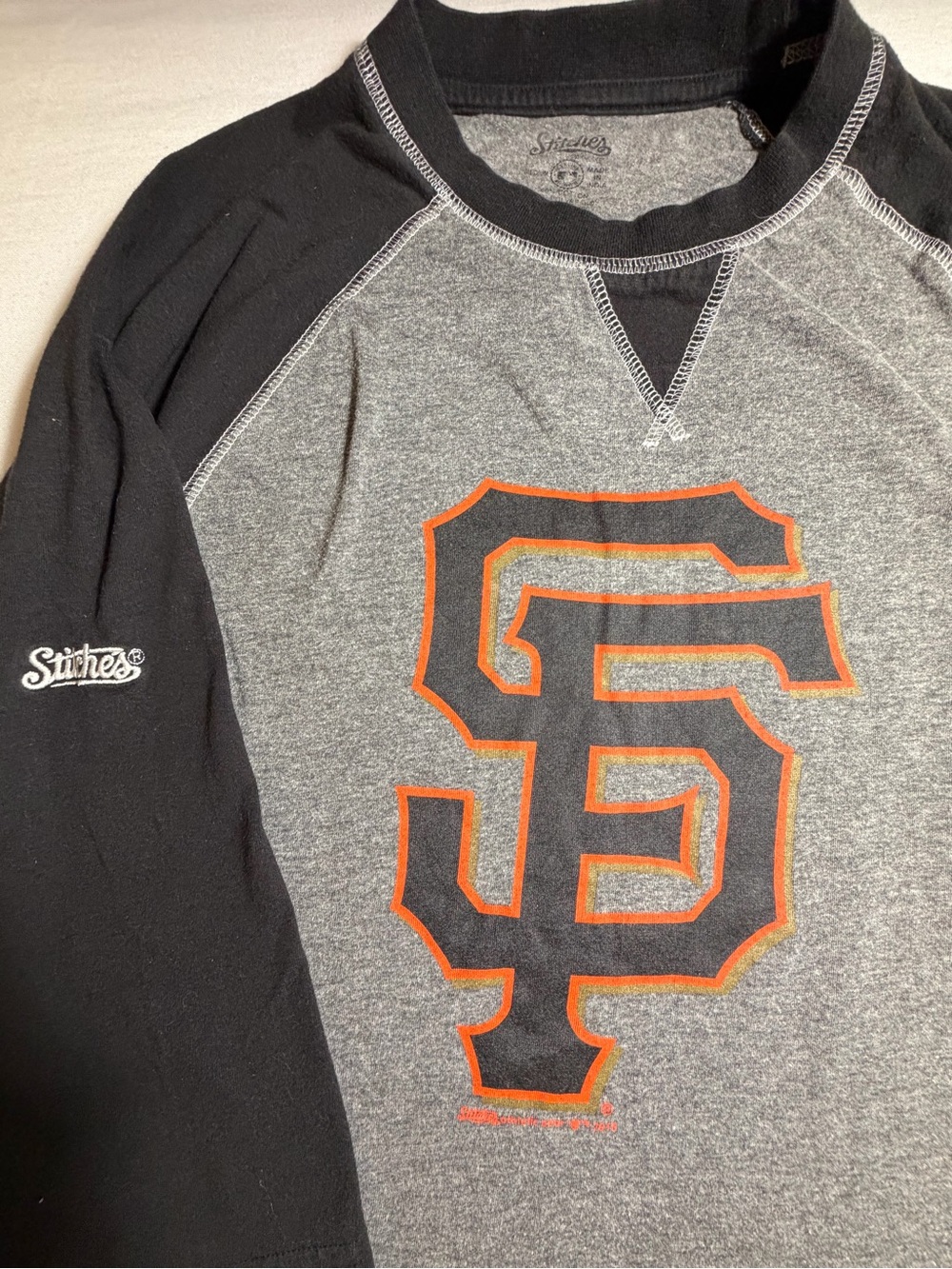 Stitches Grey and Black Raglan Top with Orange SF Logo